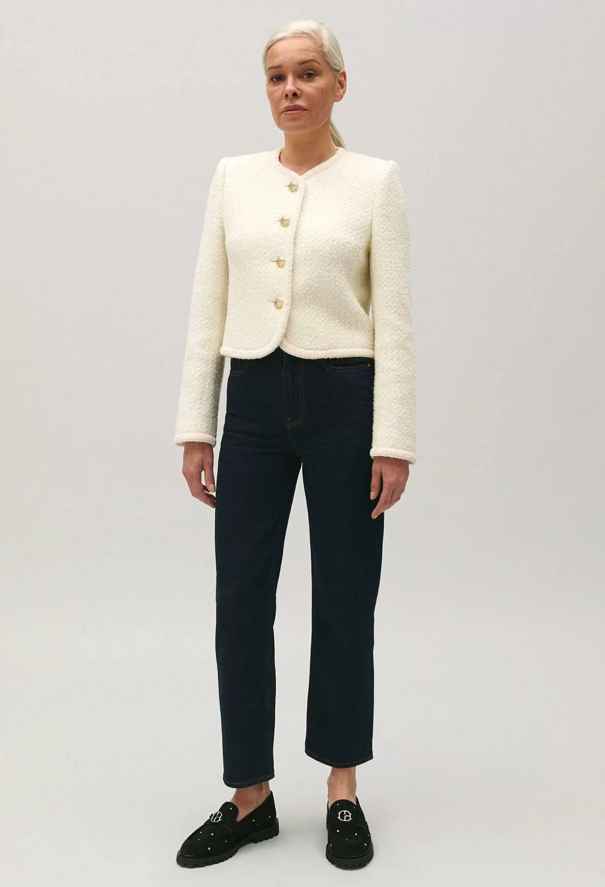 Claudie Pierlot Veste Courte Tweed Ivoire Outlet